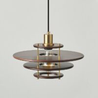 Suspension plafonnier en bois et métal soucoupe design OPAX