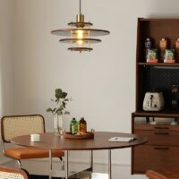 Suspension plafonnier en bois et métal soucoupe design OPAX