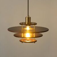 Suspension plafonnier en bois et métal soucoupe design OPAX